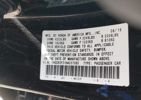 2017 Honda Accord Lx z USA, uszkodzony, nr VIN 1HGCR2F31HA037095